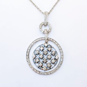 18K White Gold Disk Diamond Necklace
