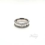 Stunning 14 karat white gold diamond anniversary ring set with 1.19 ctw baguettes and .66 ctw round diamonds. measures 7.10mm wide, weighs 6.7 grams, size 7.5.