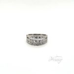 Stunning 14 karat white gold three row diamond ring at 1.89 ctw, size 7.5, weighs 4.8 grams and 9.6mm wide.