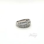 Stunning 14 karat white gold three row diamond ring at 1.89 ctw, size 7.5, weighs 4.8 grams and 9.6mm wide.