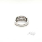 Stunning 14 karat white gold three row diamond ring at 1.89 ctw, size 7.5, weighs 4.8 grams and 9.6mm wide.